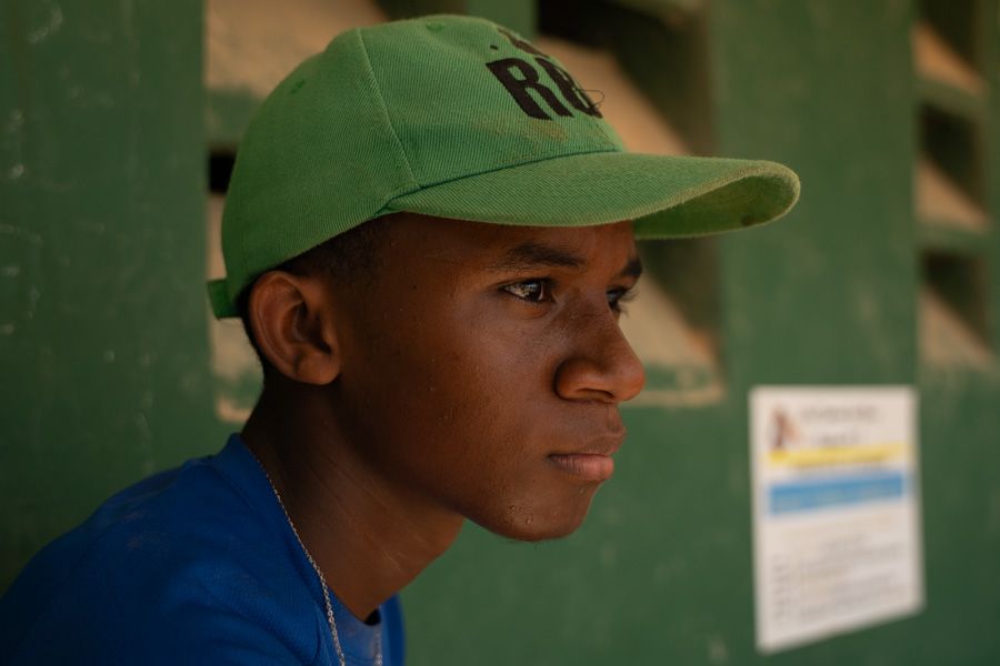 Close-up of a young Empower Baseball player focused during a game
