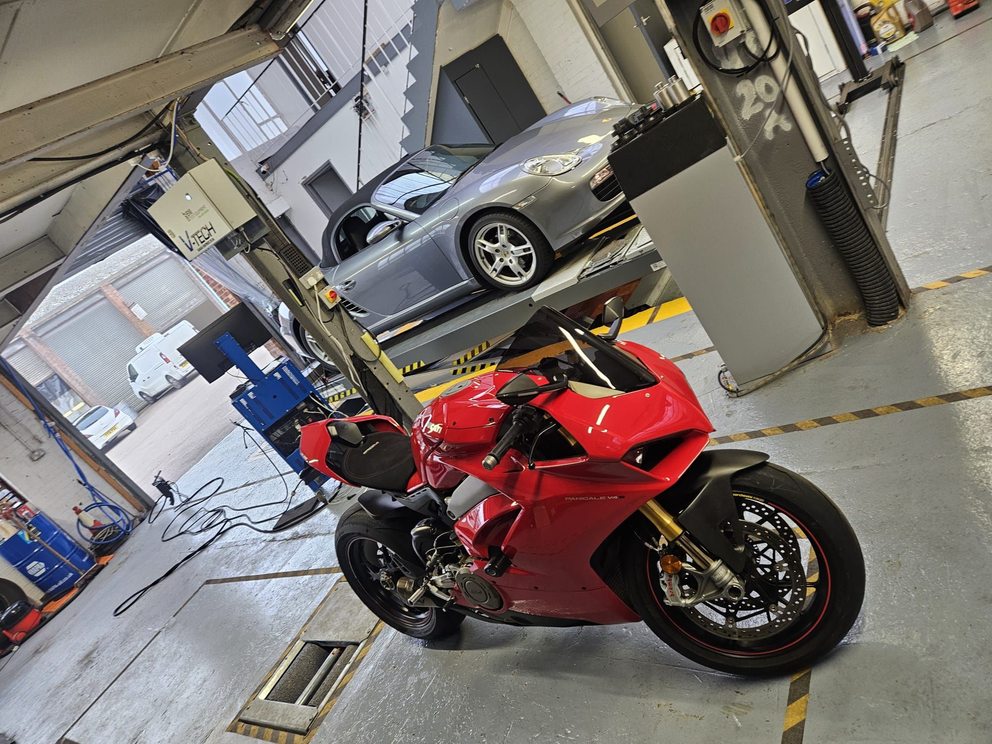Ducati and Porsche in workshop