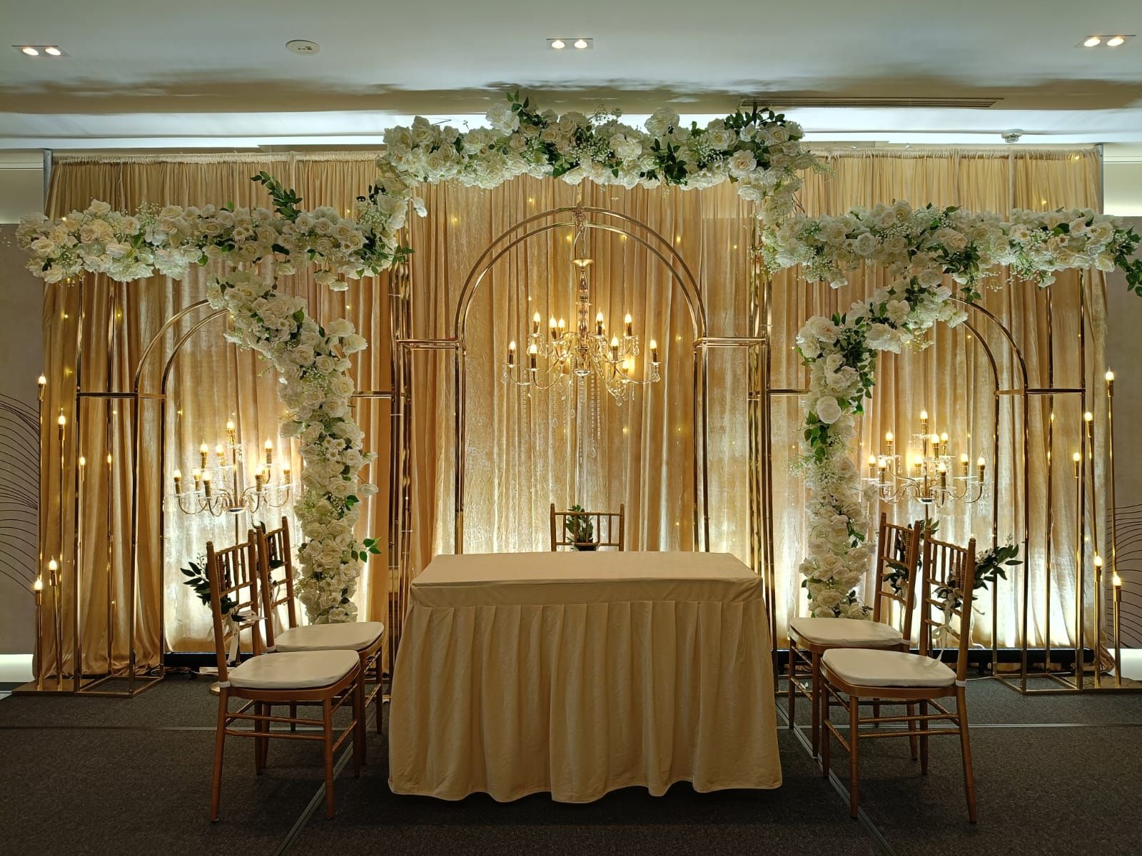 Luxury stage with warm gold lighting