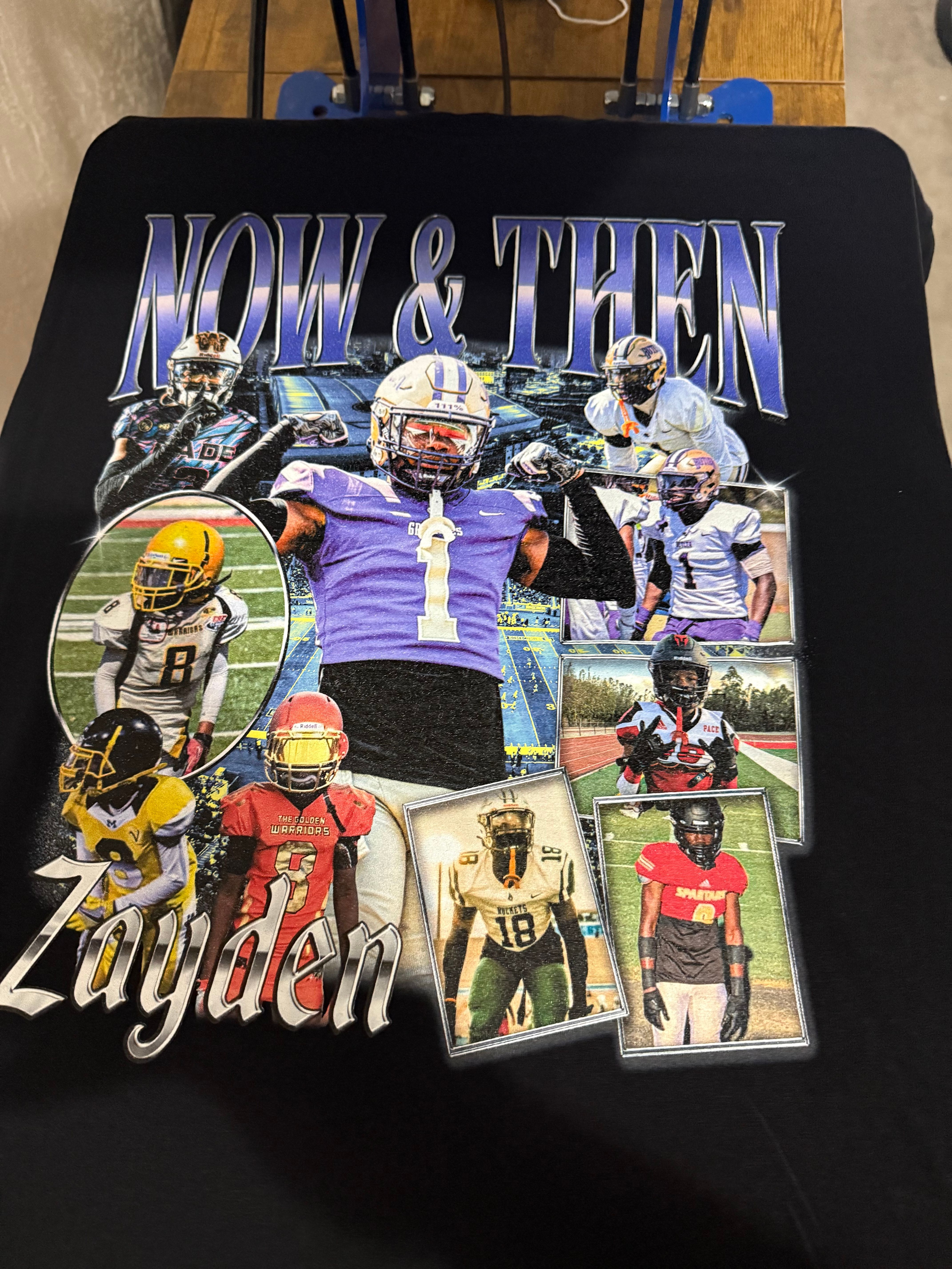 Custom Now & Then football tee