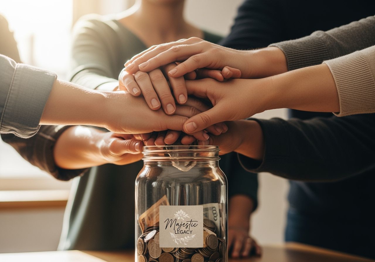 Hands united around a donation jar