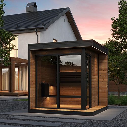 Modern outdoor sauna kit with glass front