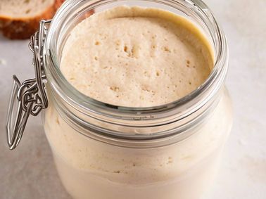 Myrtle the sourdough starter bubbling in her jar
