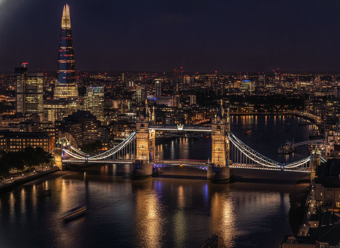 London skyline at night with Tower Bridge for event management in London