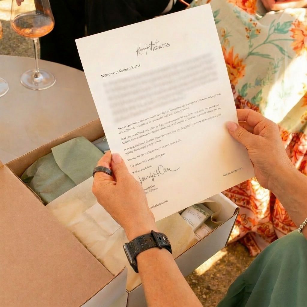 Personalized Komfort Krates letter being read