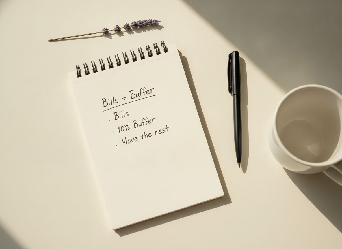 Notebook showing a simple Bills + Buffer checking account rule.