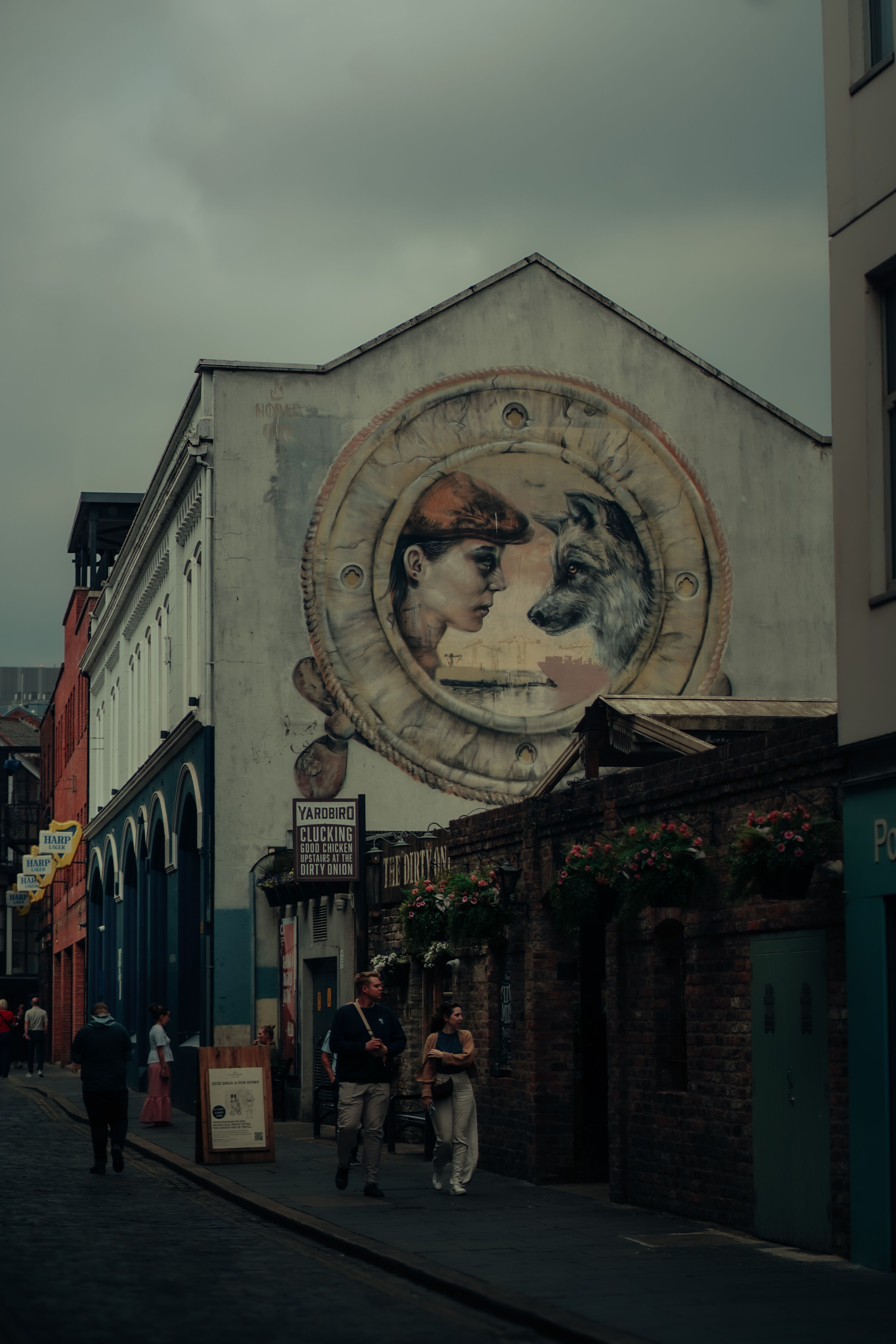 Belfast street mural and historic buildings