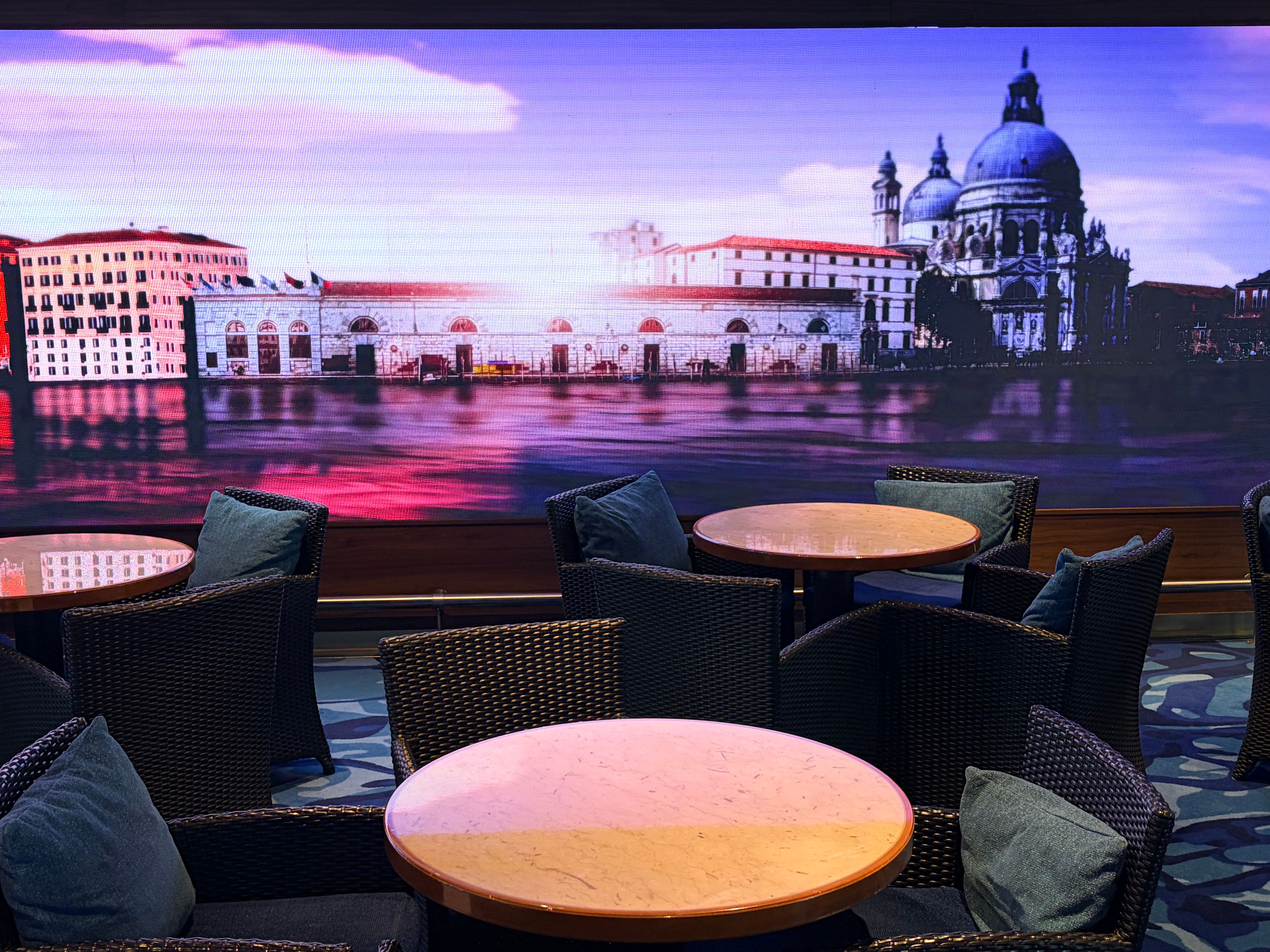 LED mural in Venice-themed lounge