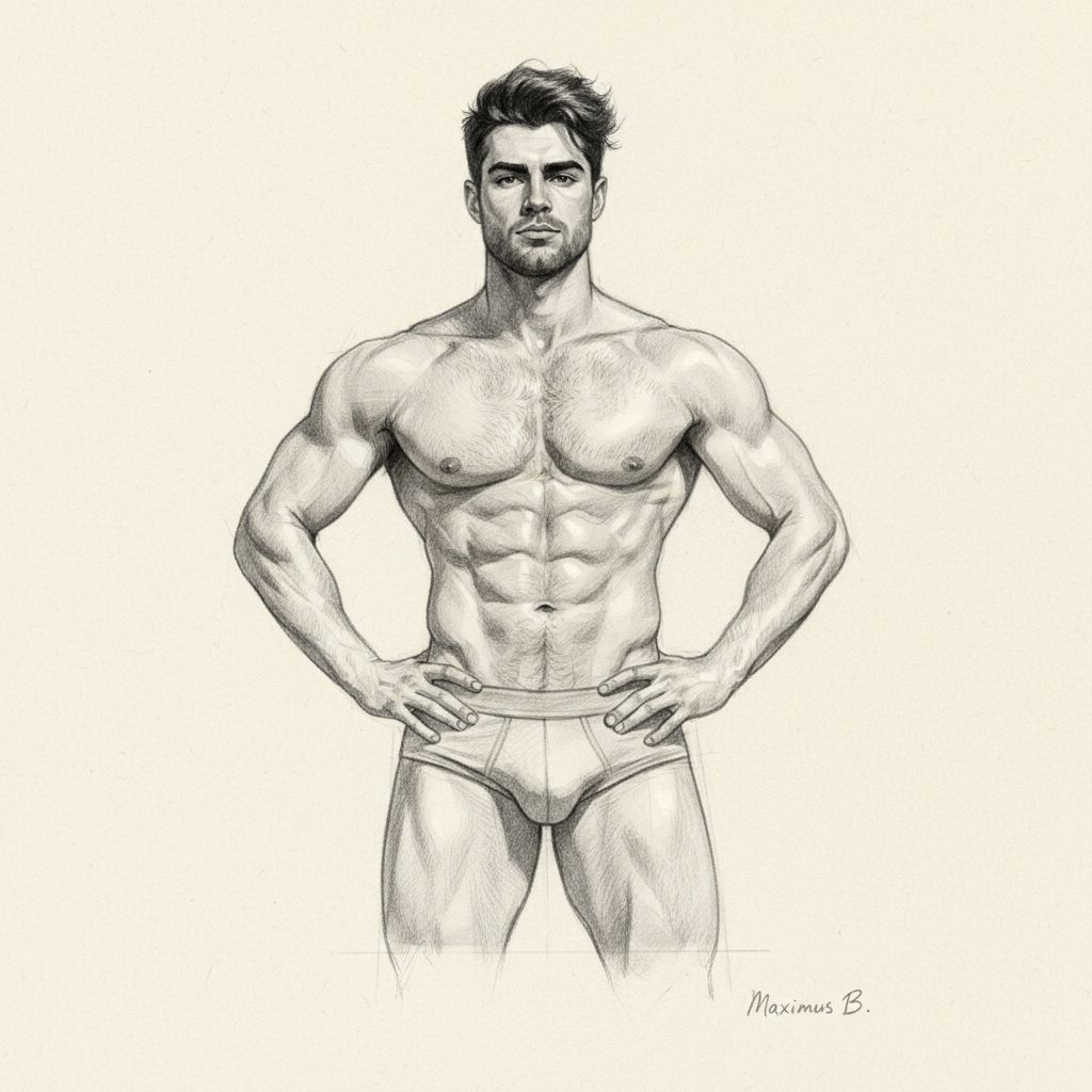 Standing male figure in contrapposto — classical graphite pencil drawing by Maximus B.