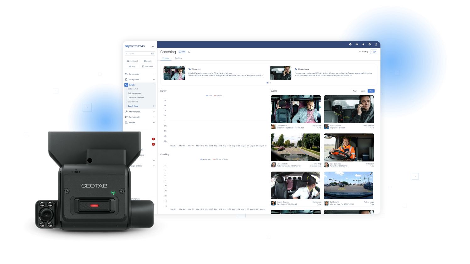 GO Focus Plus with MyGeotab Coaching dashboard
