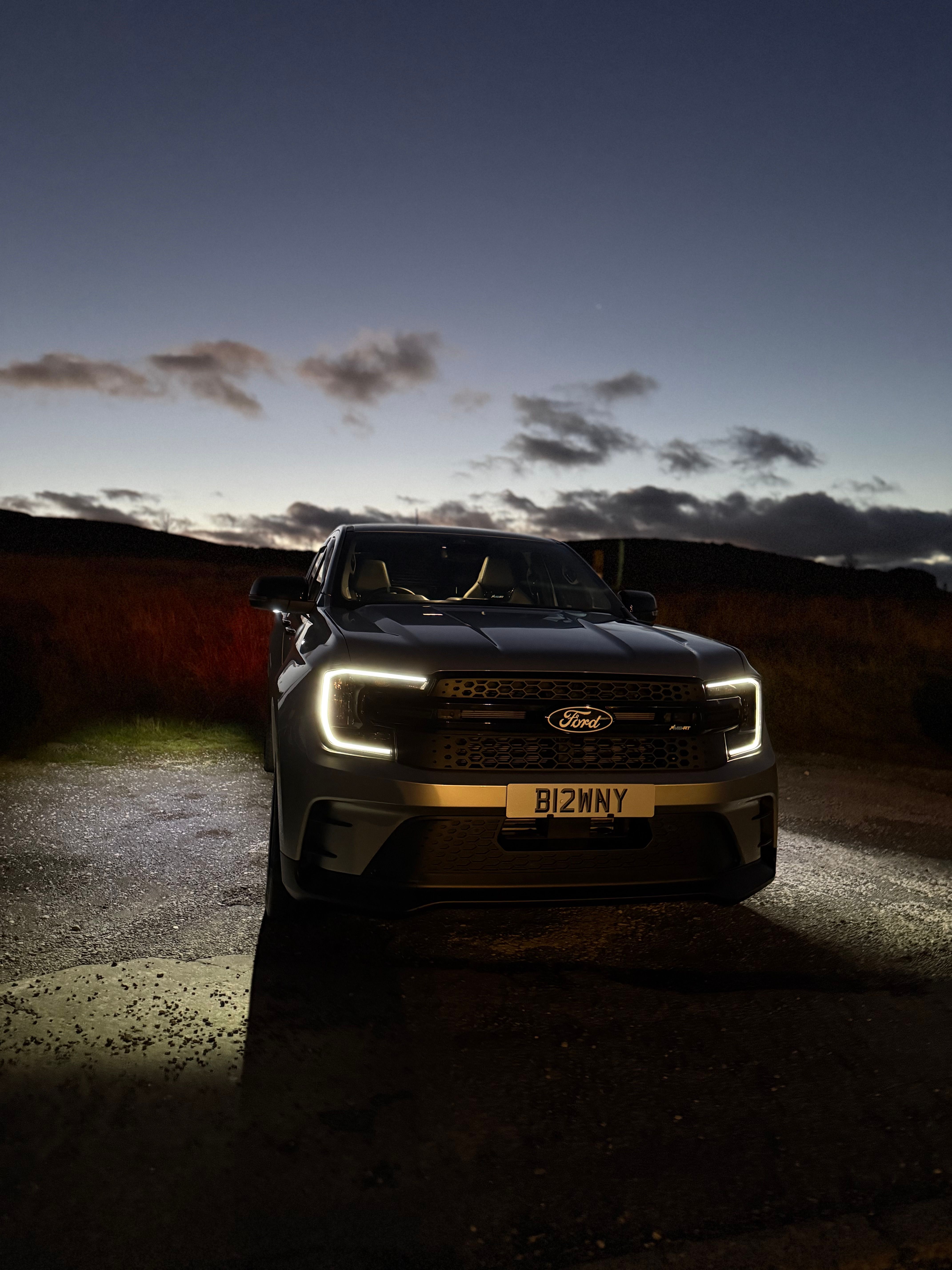 Cartör MS-RT Ford Ranger at dusk with headlights on