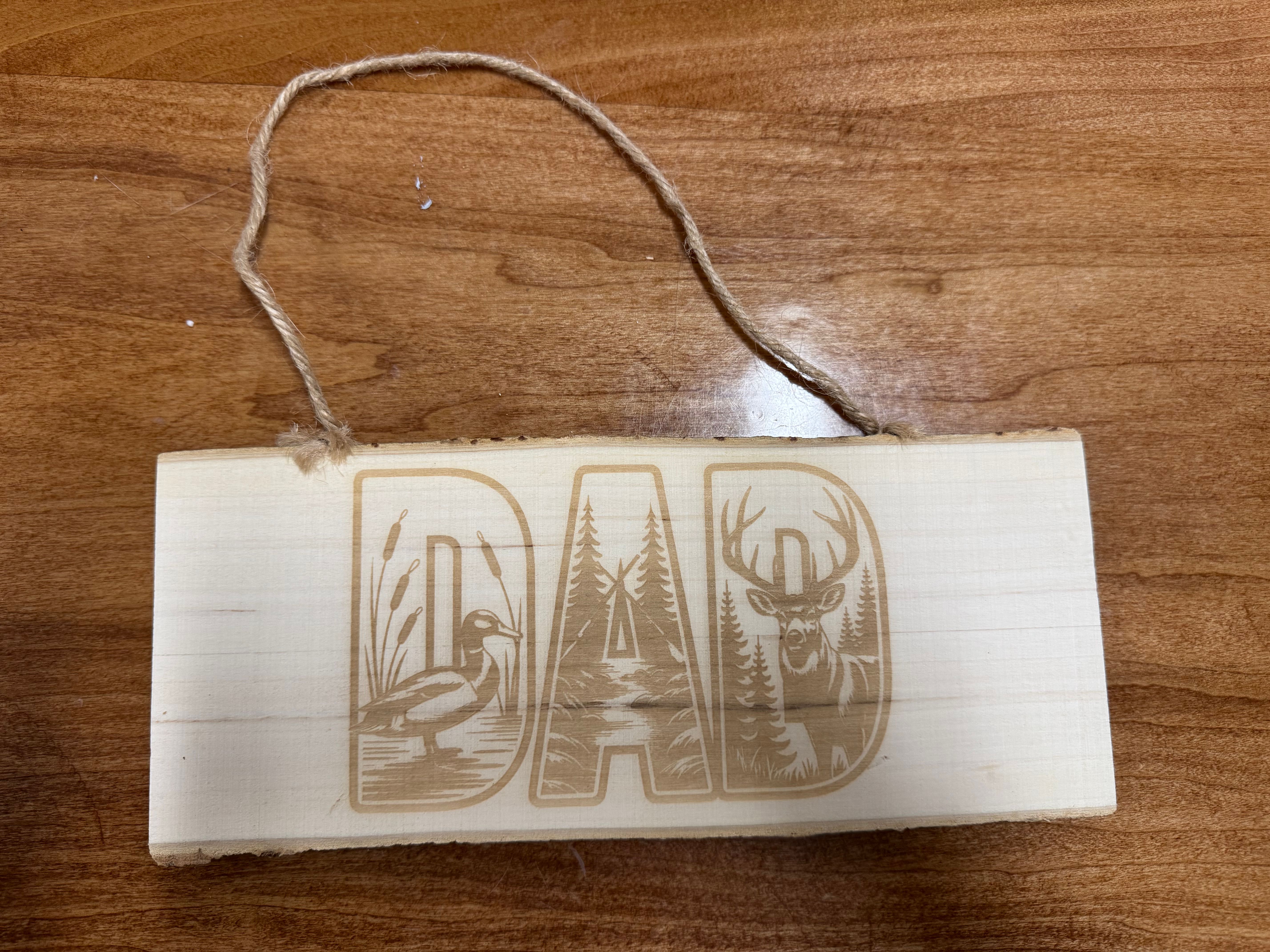 Engraved DAD wooden plaque with nature scenes