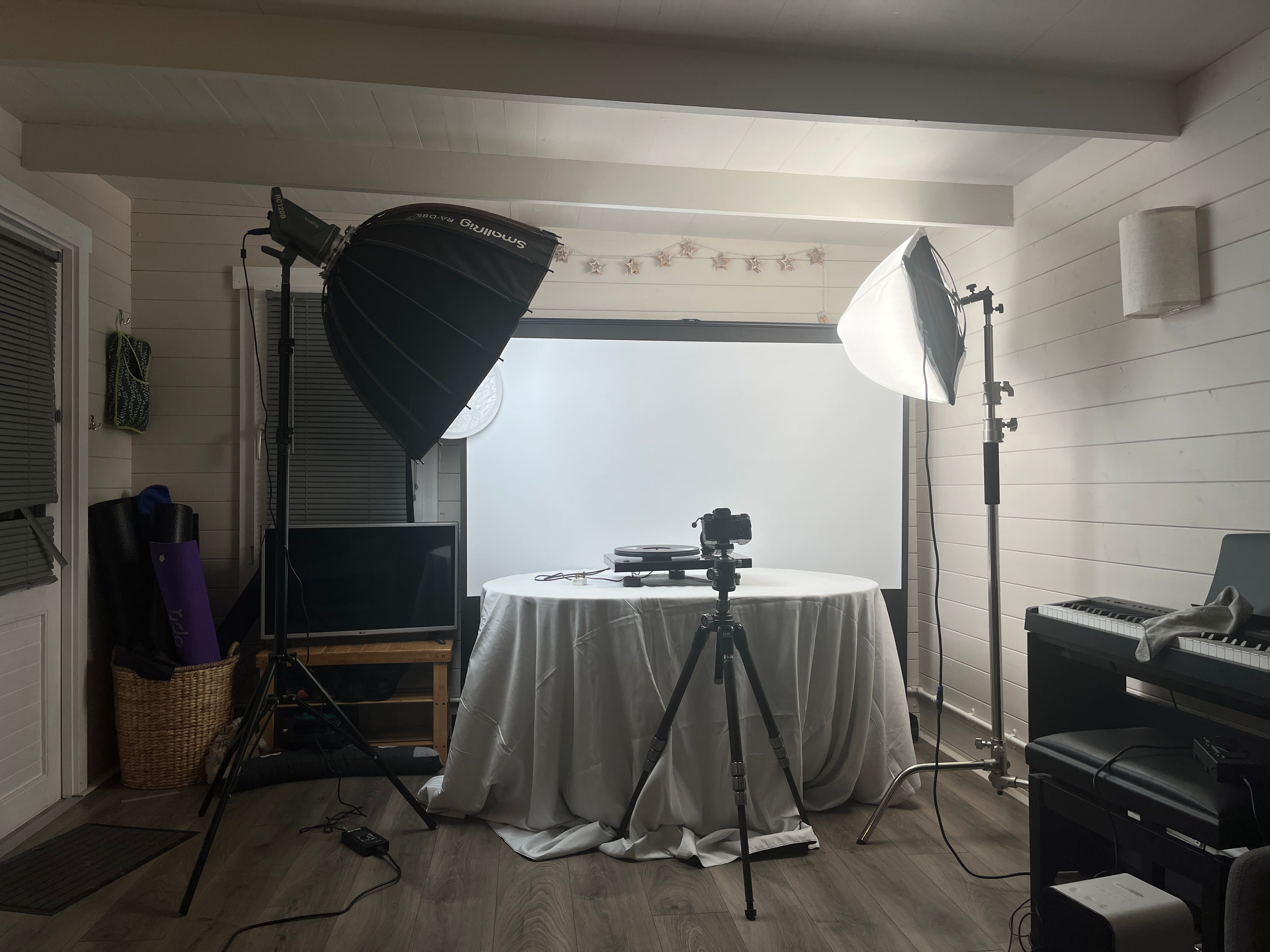 Product photography studio setup with camera and lighting