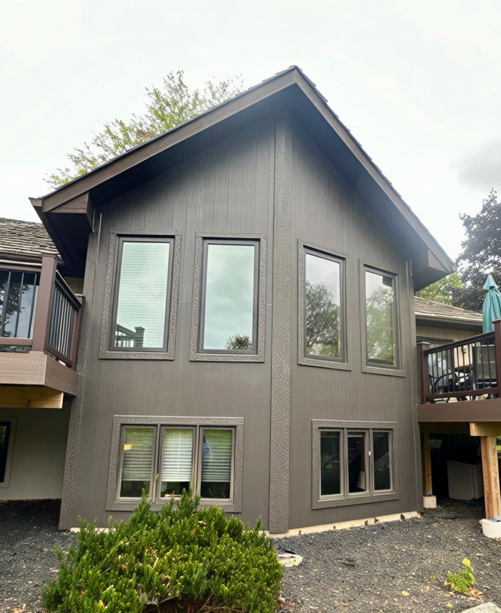 ProVia fiberglass entry door installation with decorative glass sidelights on a Northbrook residence