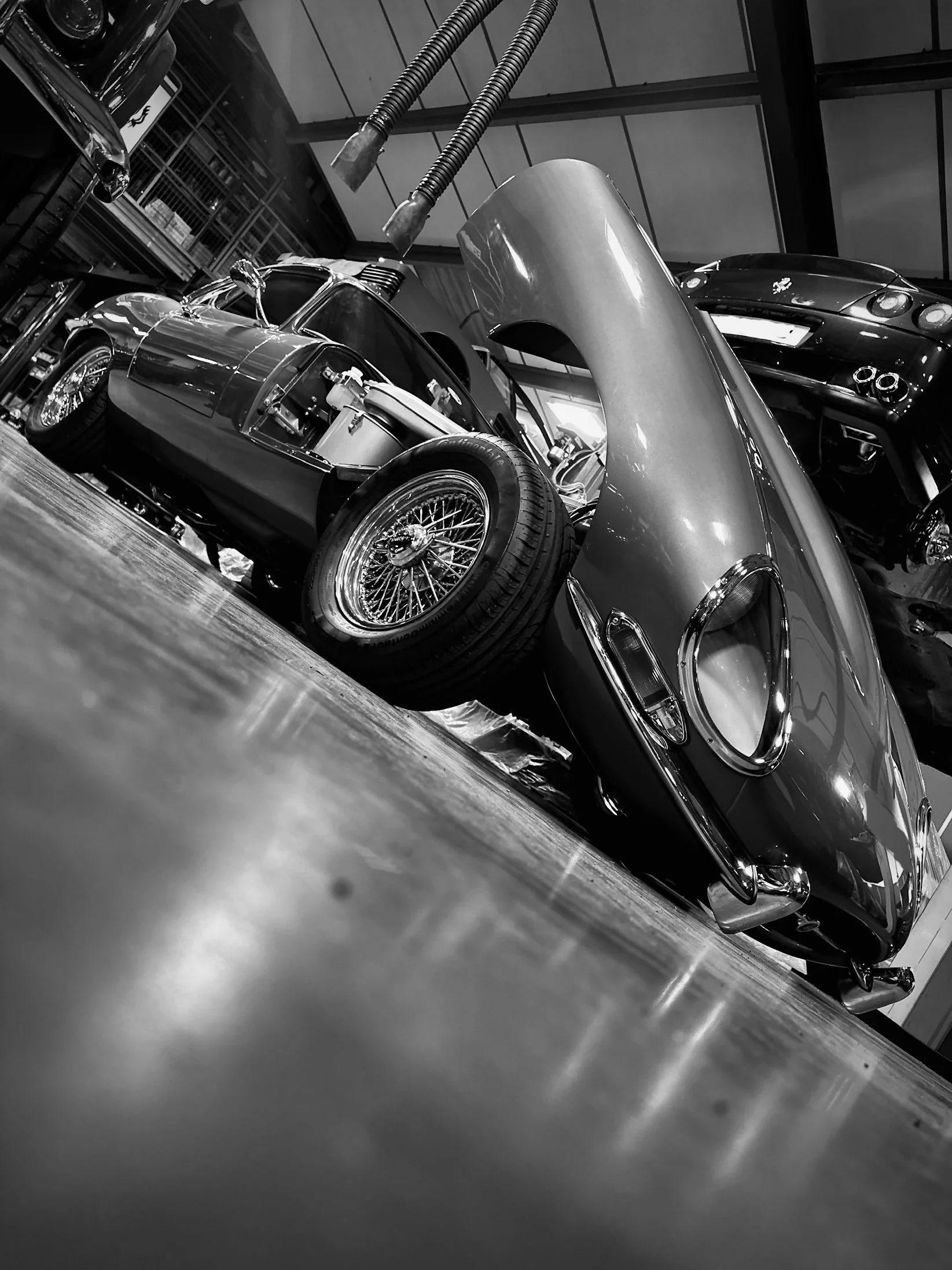 Jaguar E-Type at Bob Houghton Ltd - classic car experience behind Elite Motorworks