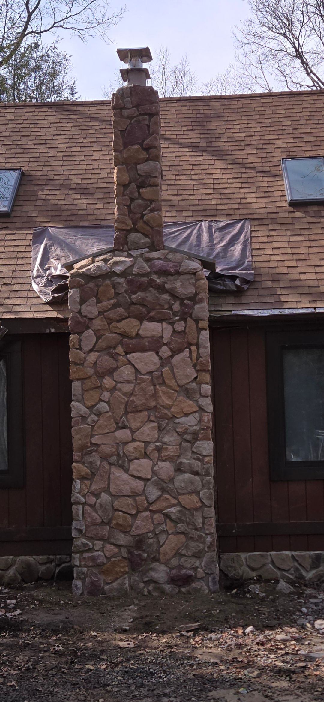 Stone chimney work in Pocono Mountains