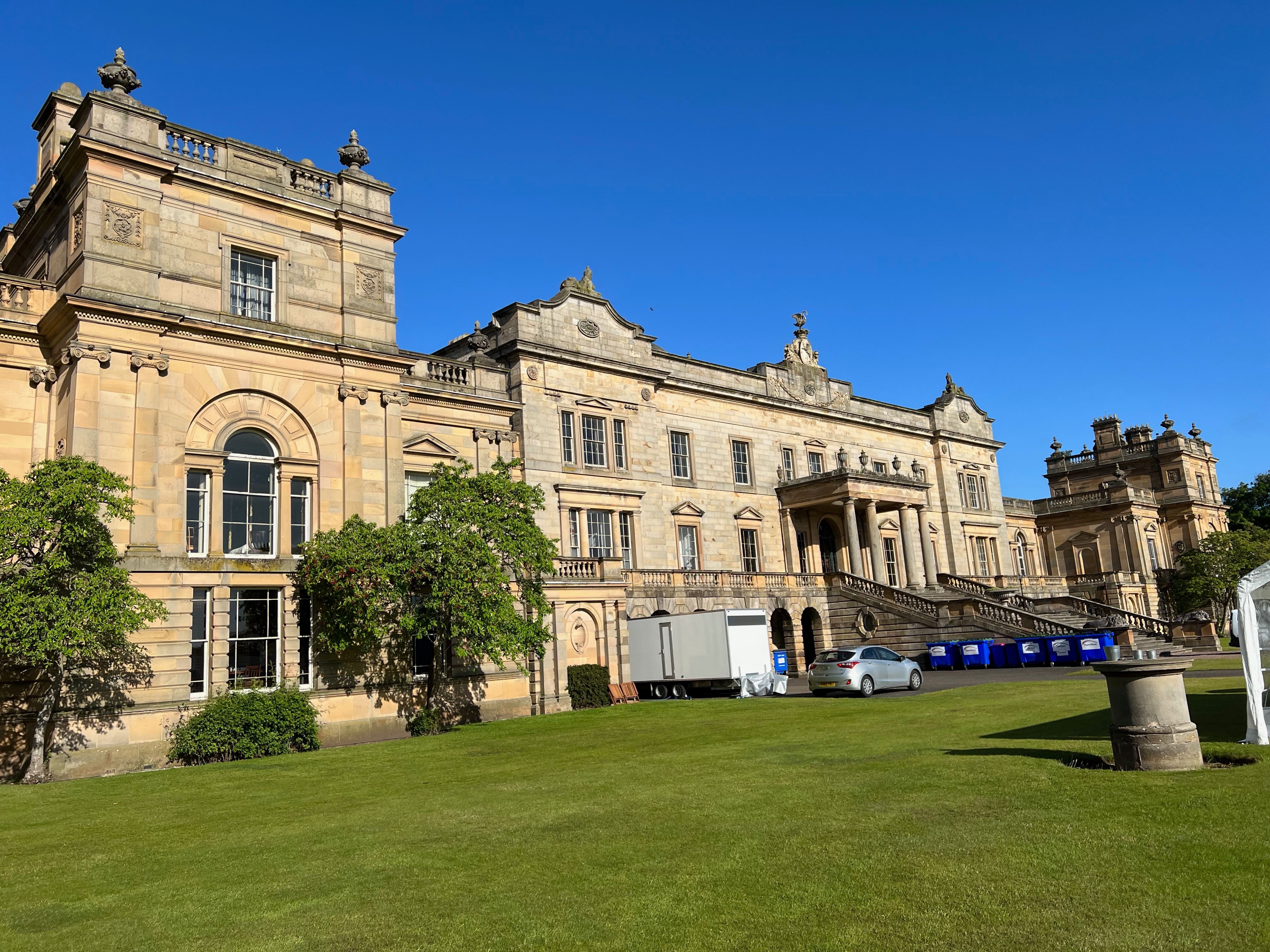Gosford House stately home East Lothian — grand classical stone building with columns and manicured grounds