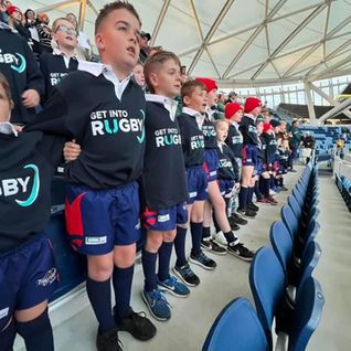 Get Into Rugby kids at stadium