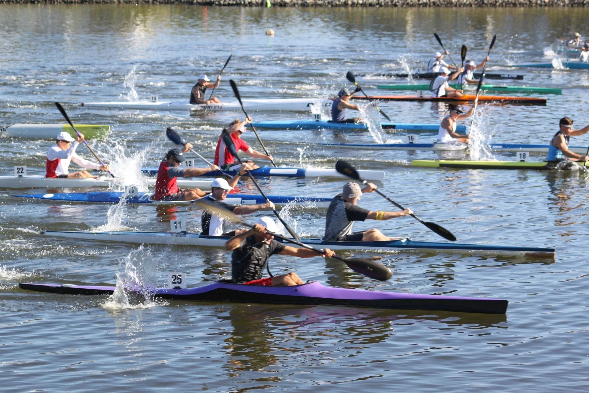 Kayak race on Lake Orr at Sports House, Varsity Lakes
