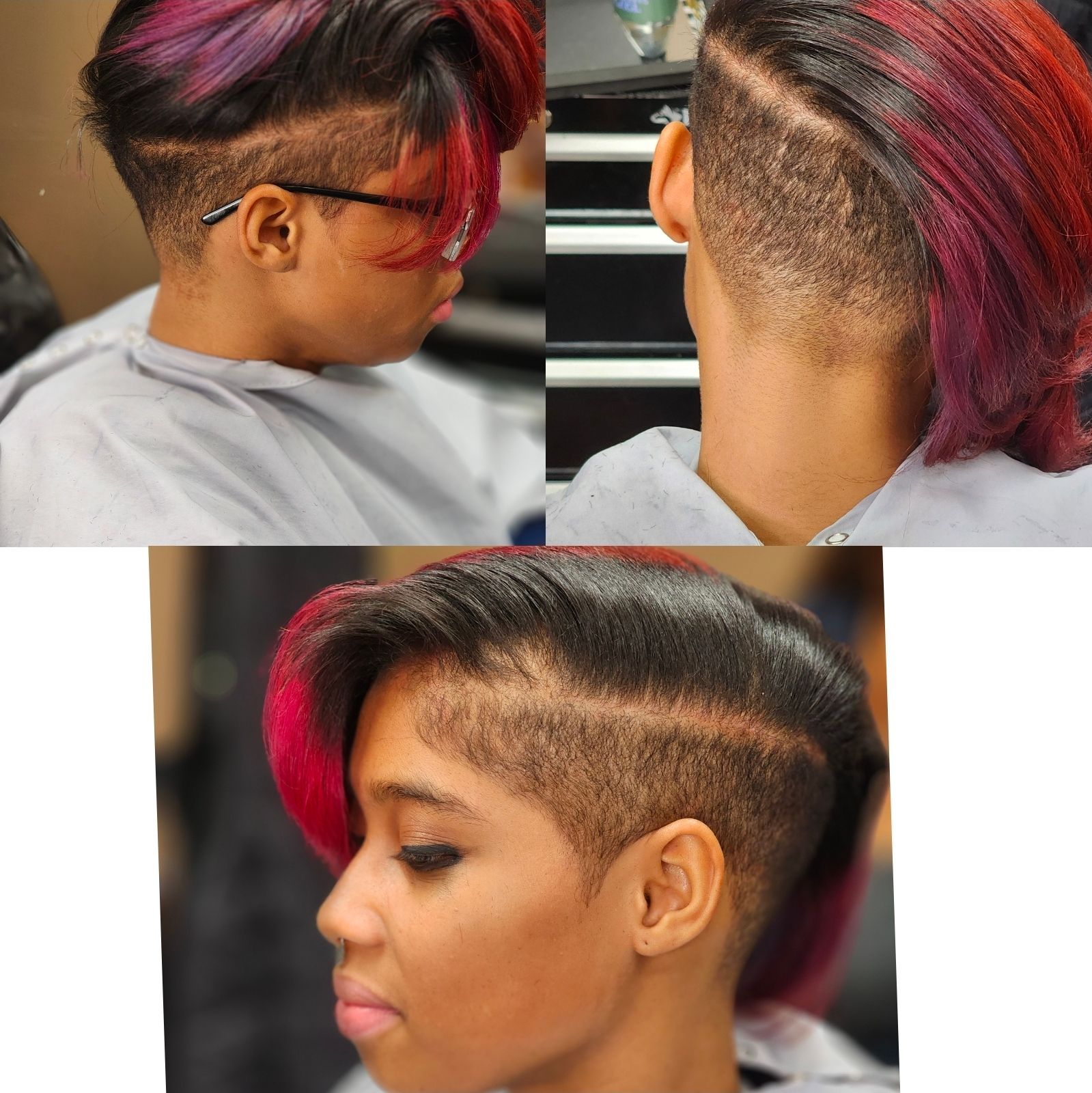 Short asymmetrical red and purple hair