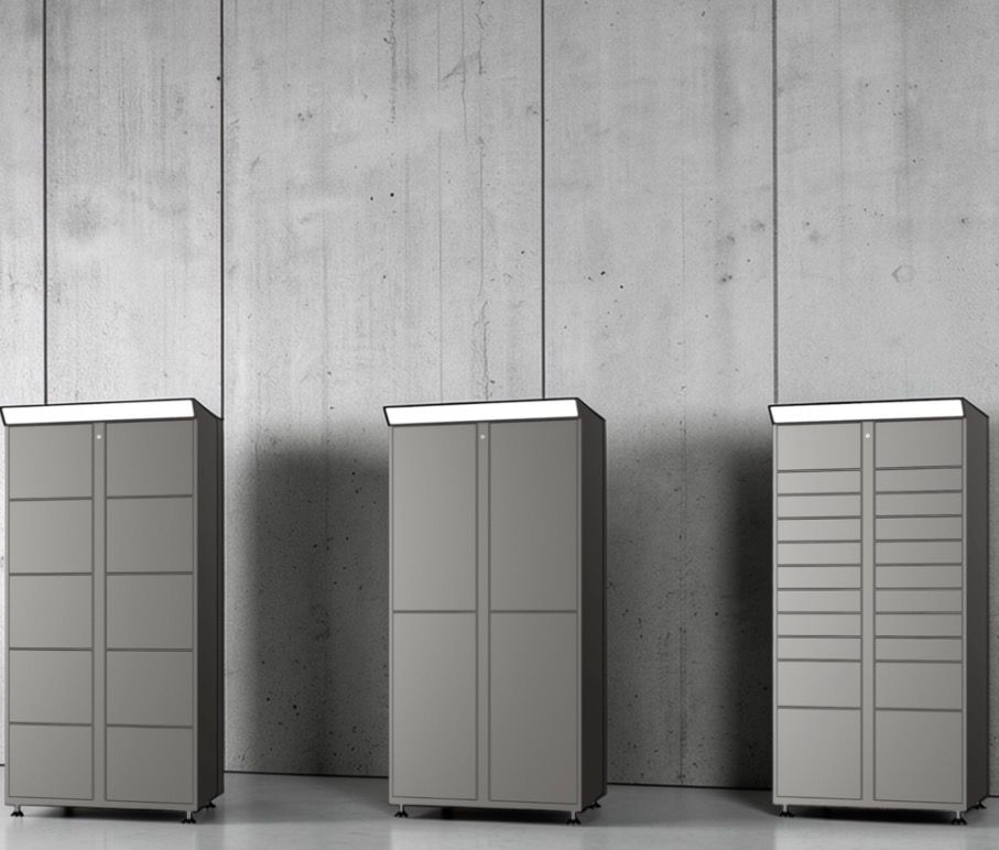ReadyLockers multi-configuration locker system with different compartment sizes