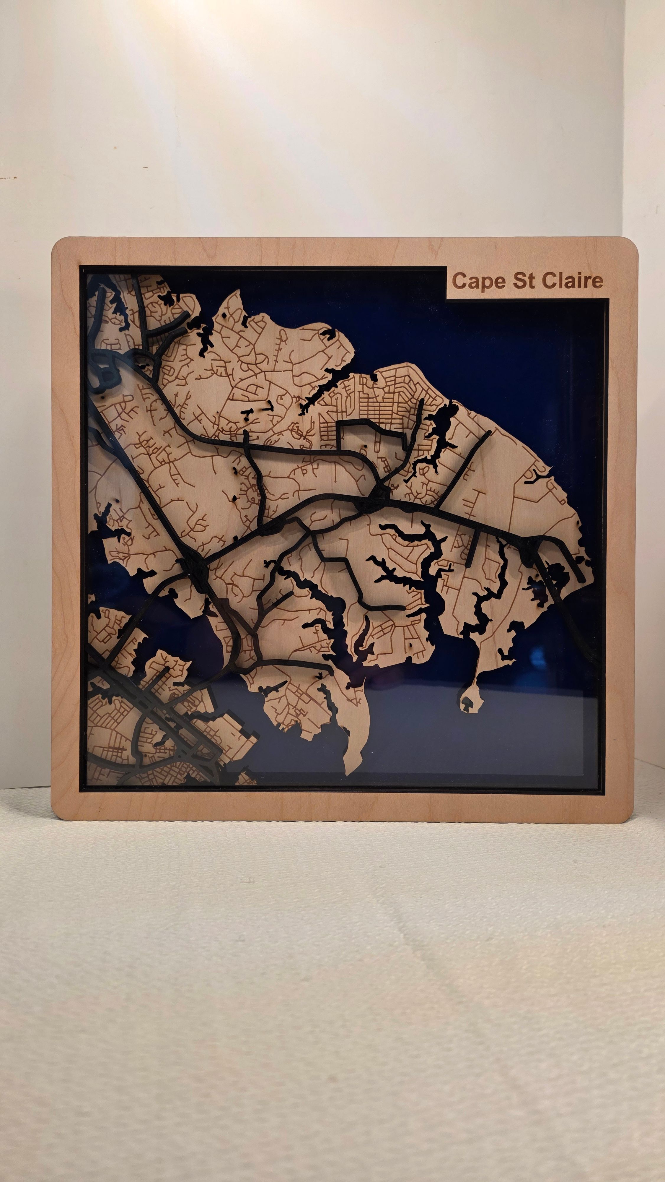 Layered wooden map of Cape St Claire Maryland