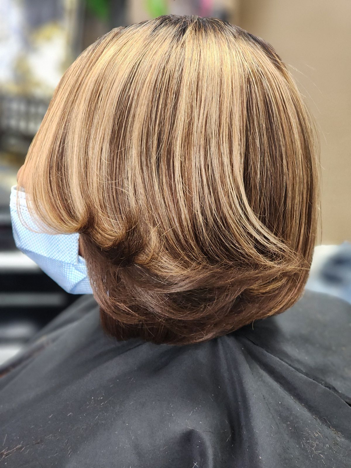 Layered bob blonde and brown