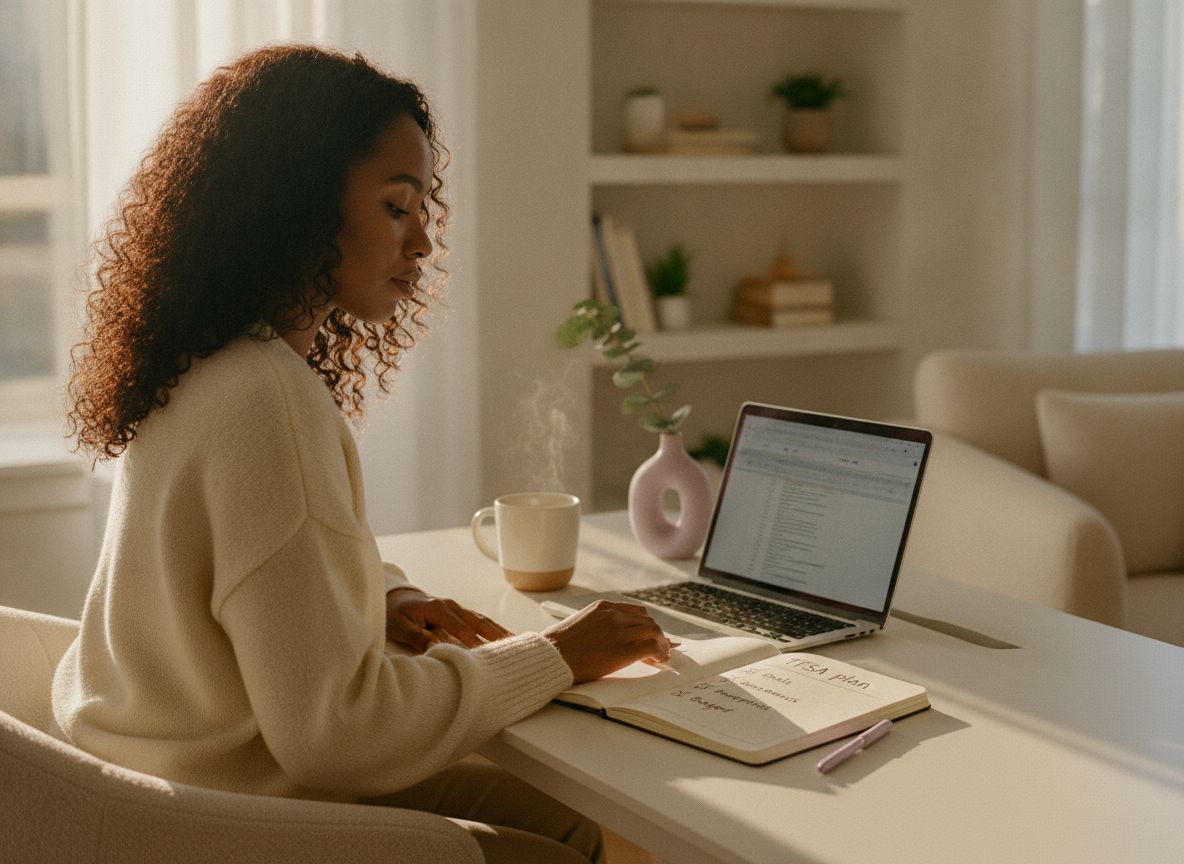 Woman planning TFSA contributions at her desk
