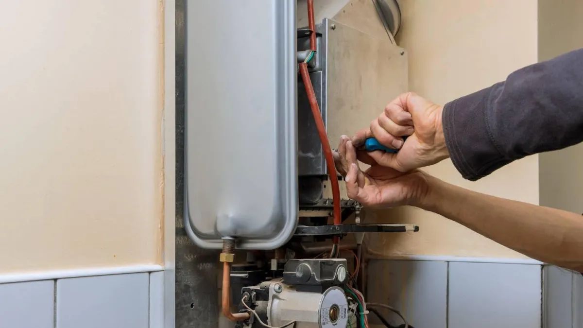Close-up of HVAC component repair