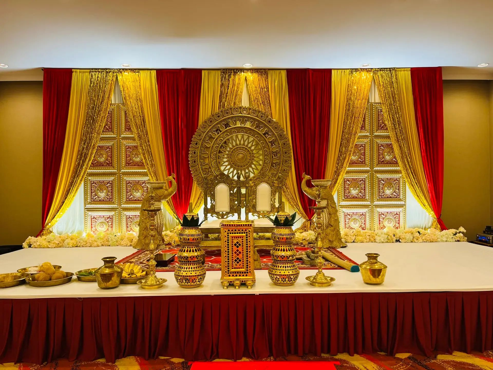 Traditional stage setup with gold decor