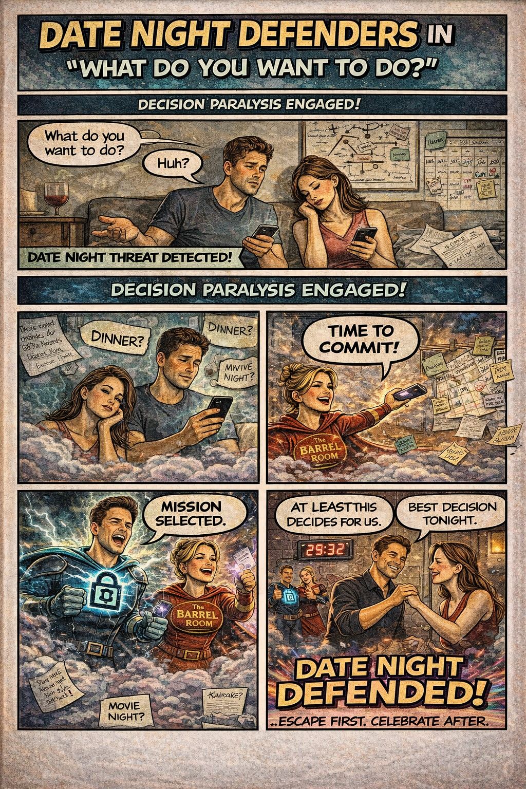 Date Night Defenders comic-style promo