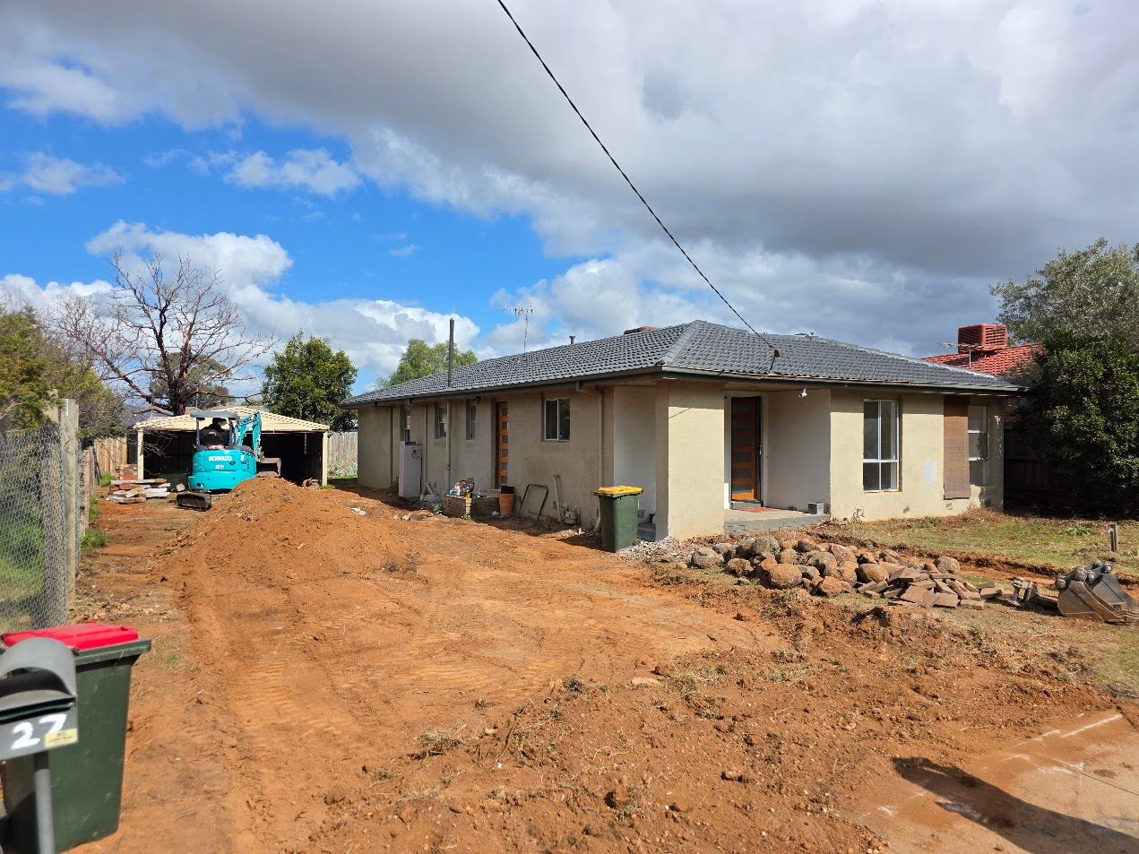 Excavator on a residential job site in Bacchus Marsh