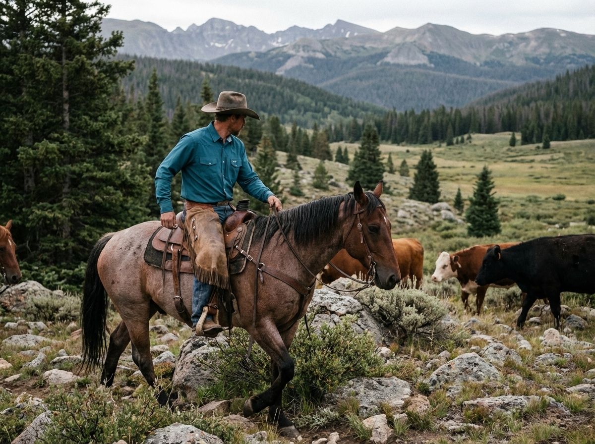 Working cowboy riding through cattle