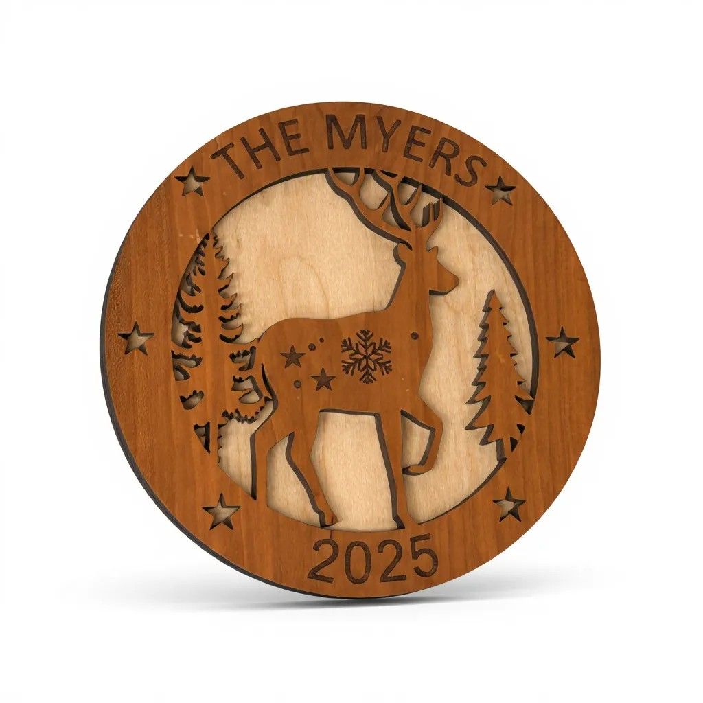 Custom family Christmas ornament with deer design
