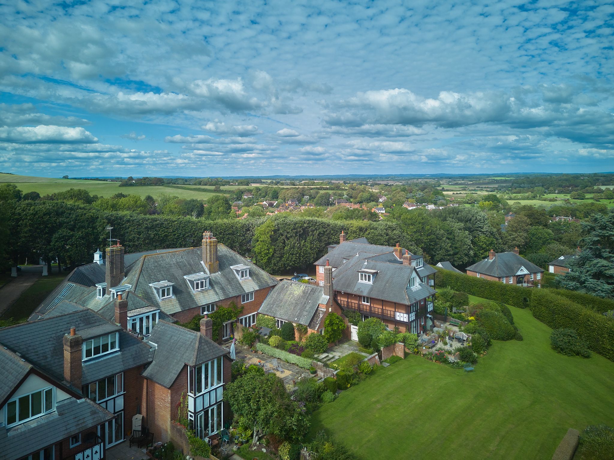 Aerial view of countryside estate