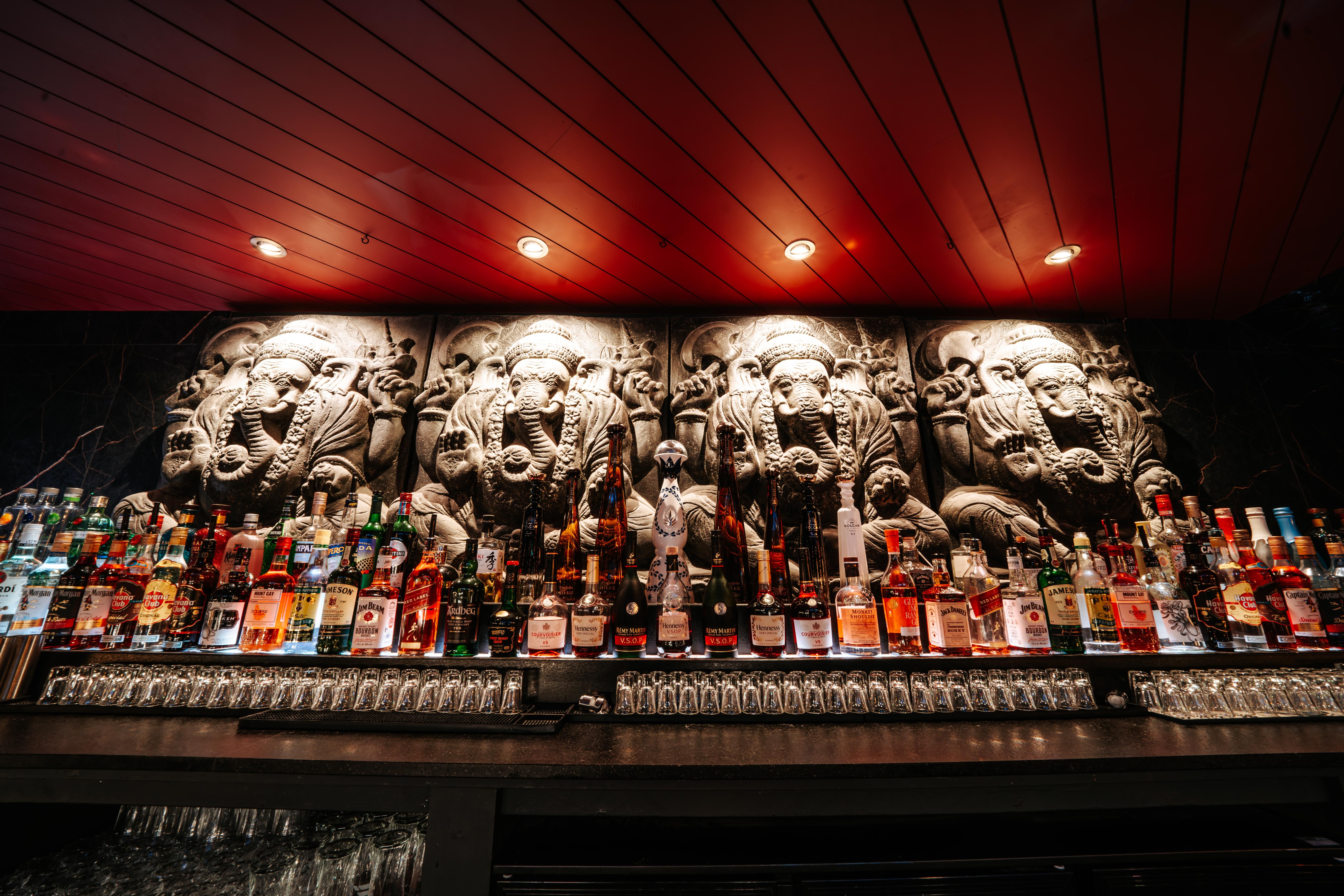Elephant statues behind the bar