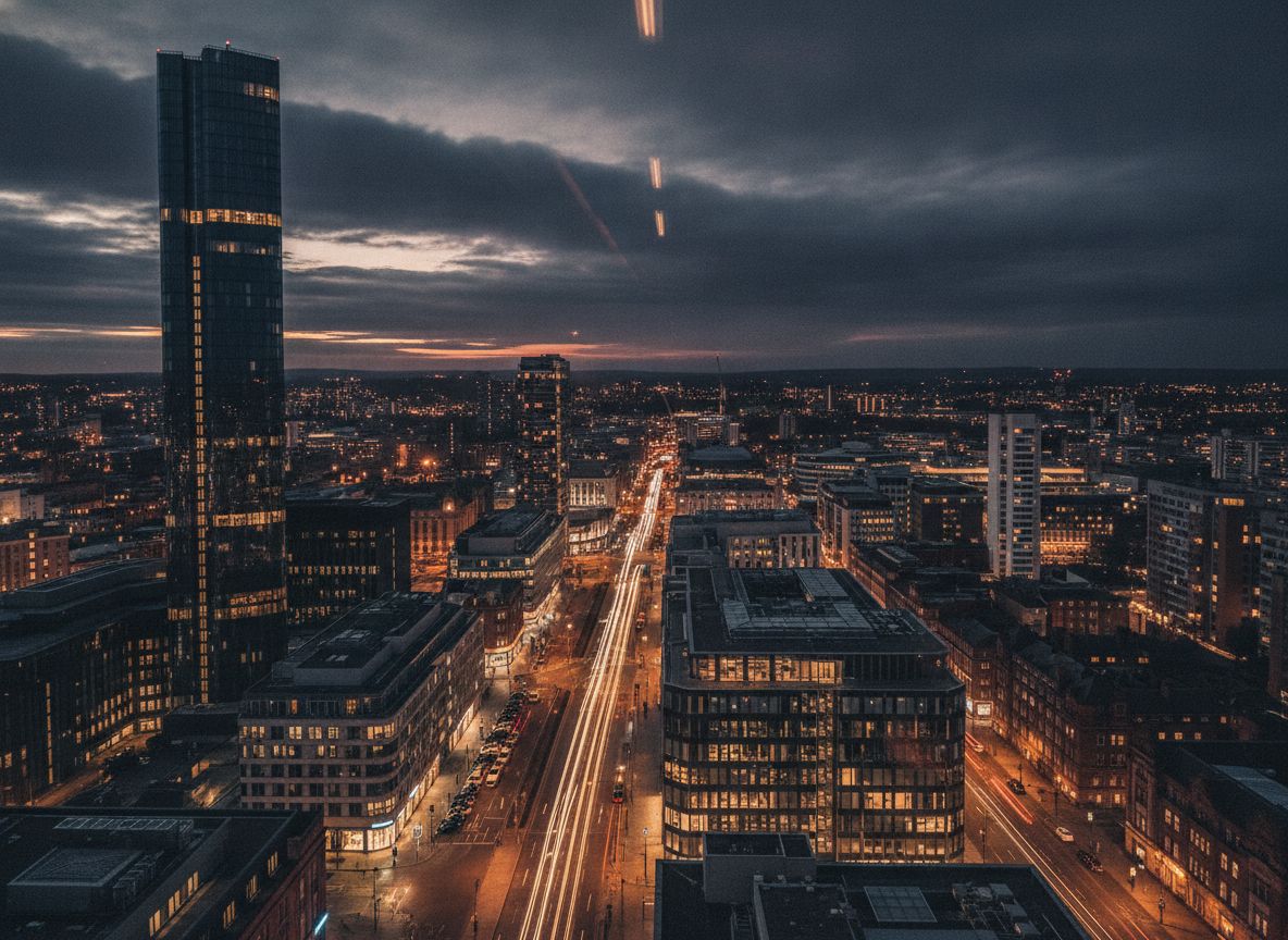 Manchester cityscape at night for event management in Manchester