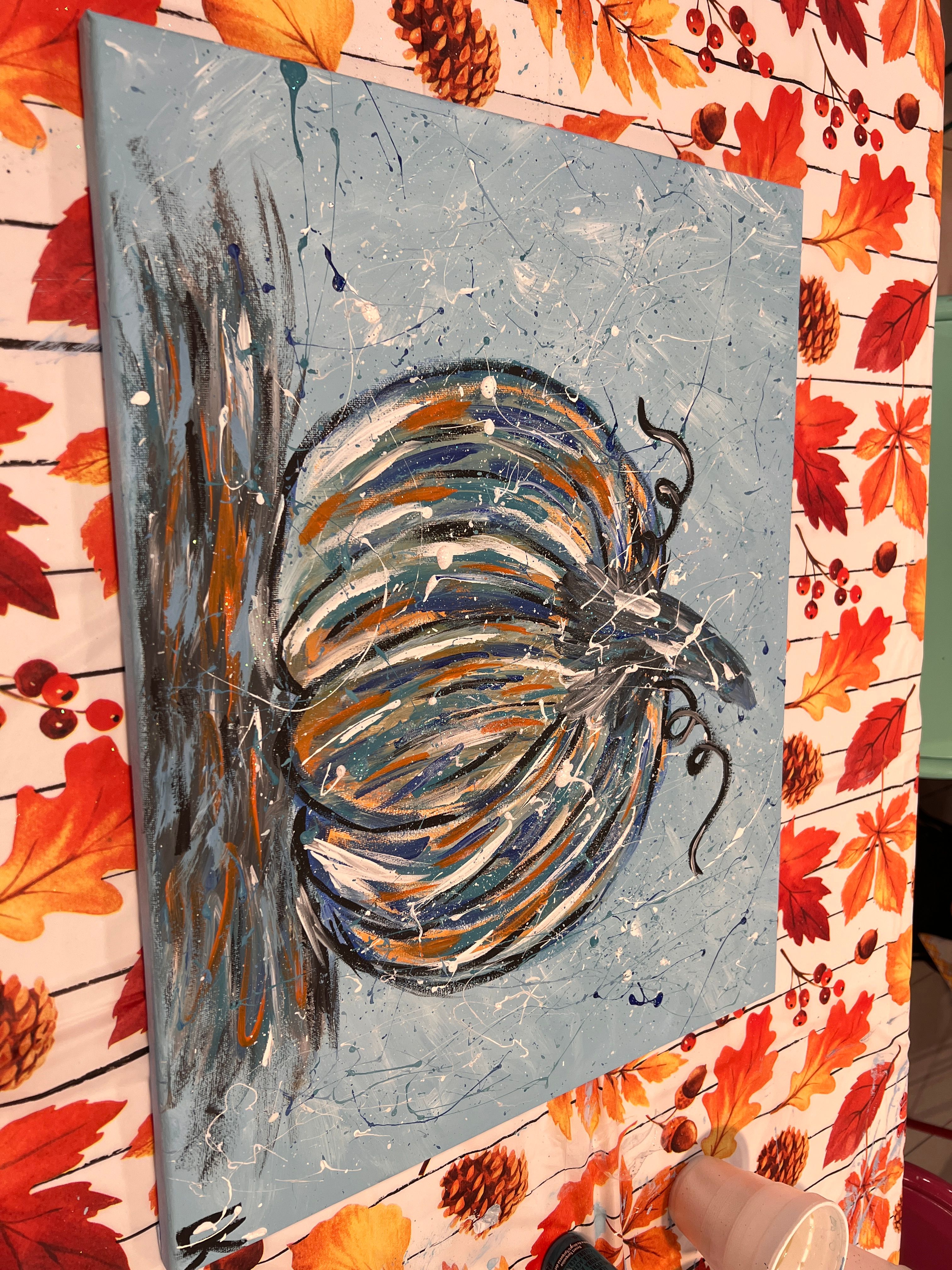 Finished pumpkin painting from adult craft night