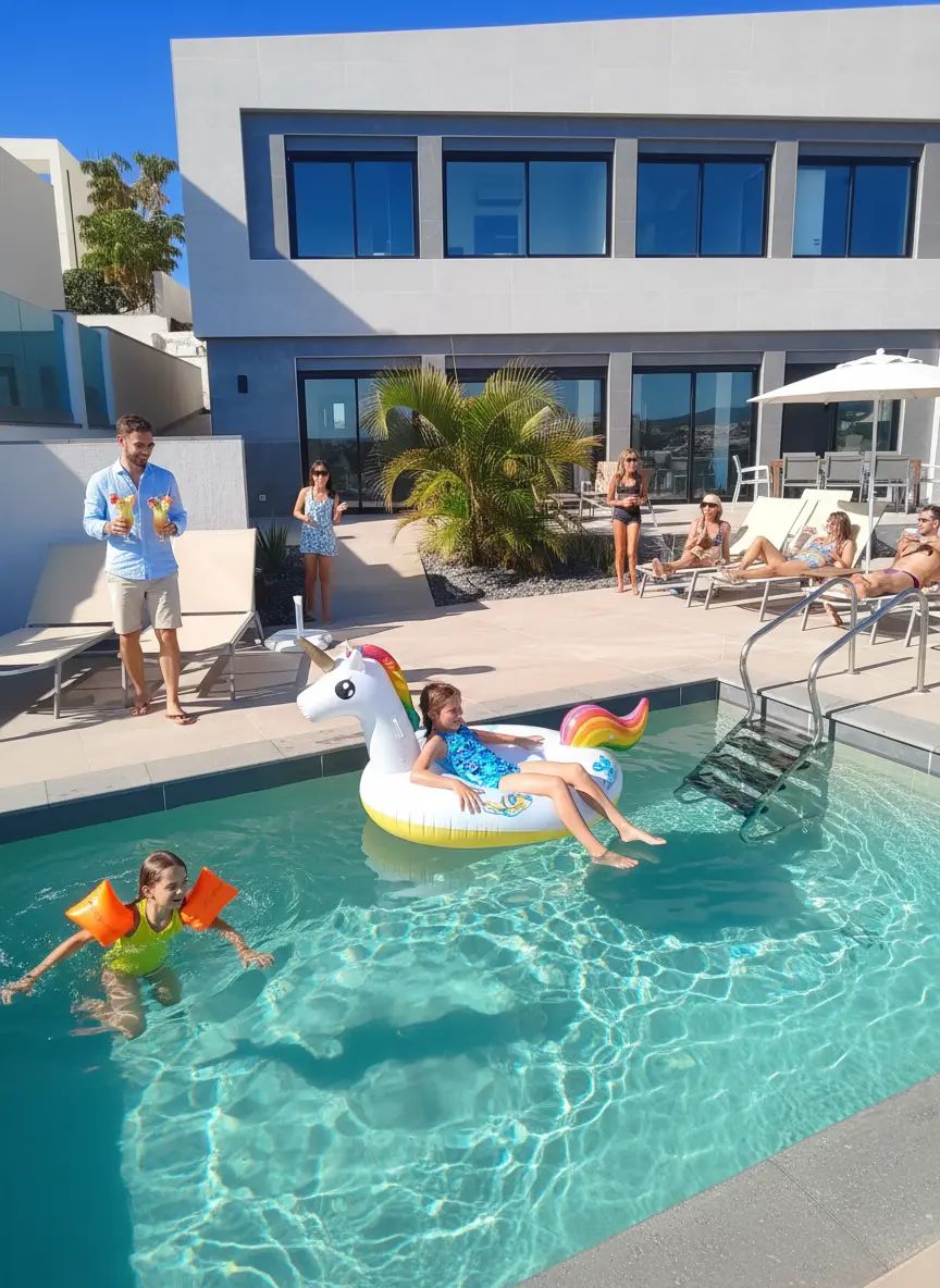 Family enjoying poolside at luxury villa in Gran Canaria