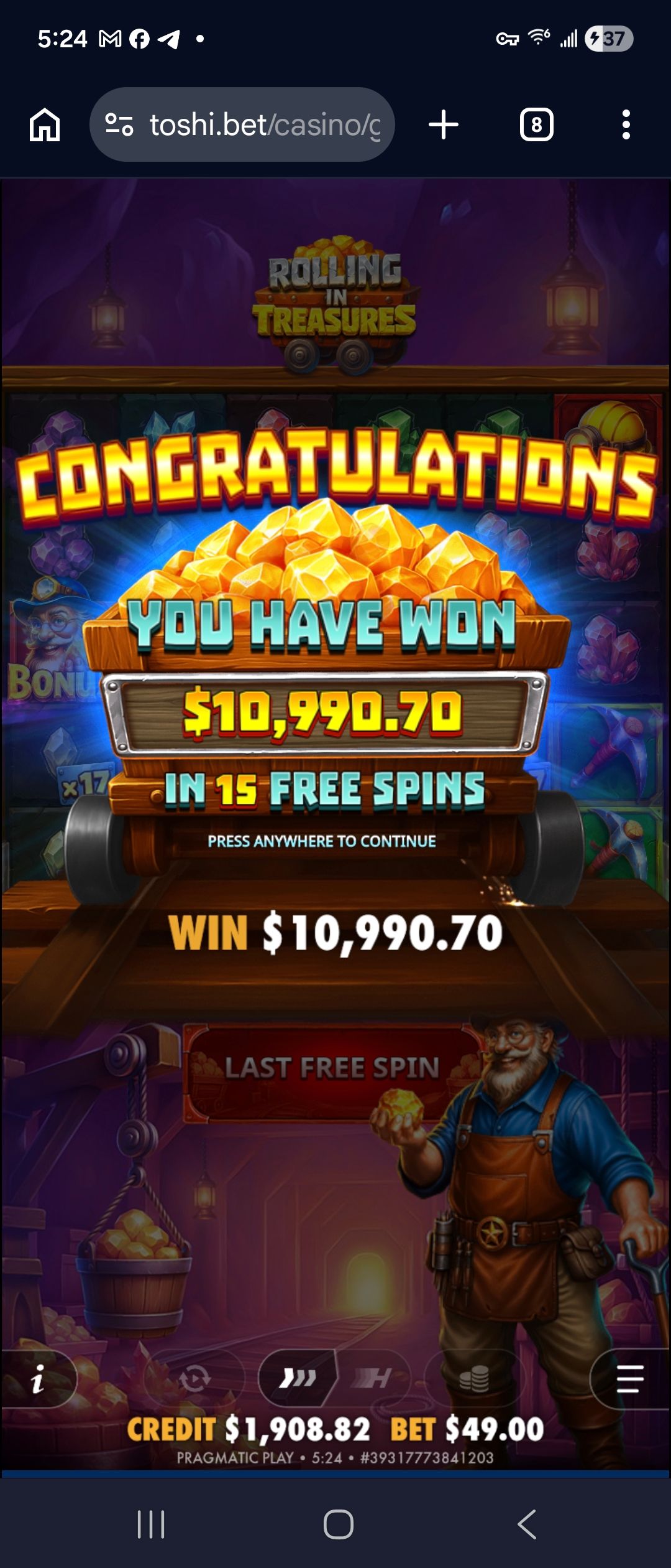 Rolling in Treasures - $10,990 Win