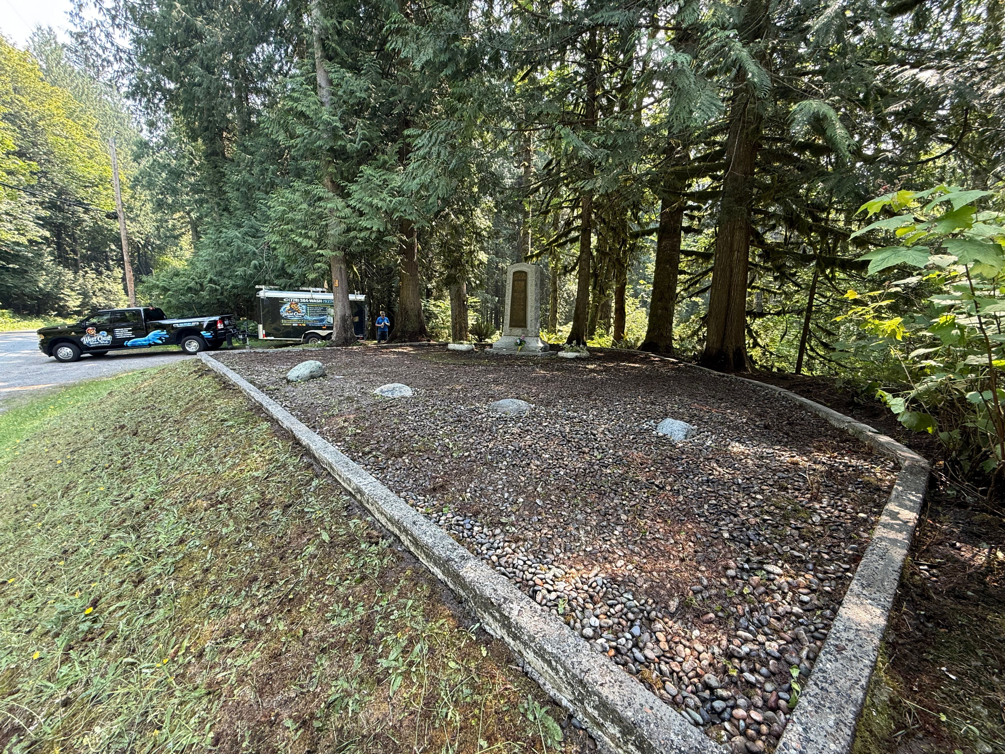Memorial site and West Coast Water Wash truck