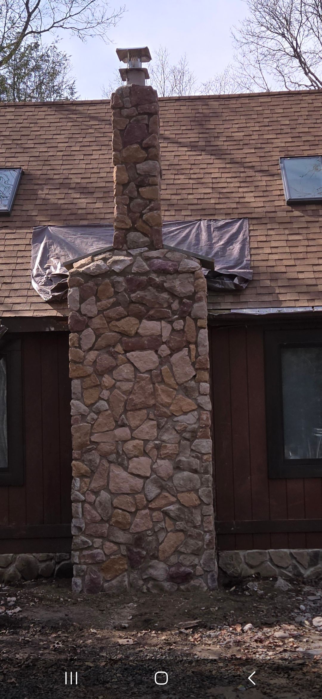 Completed stone chimney