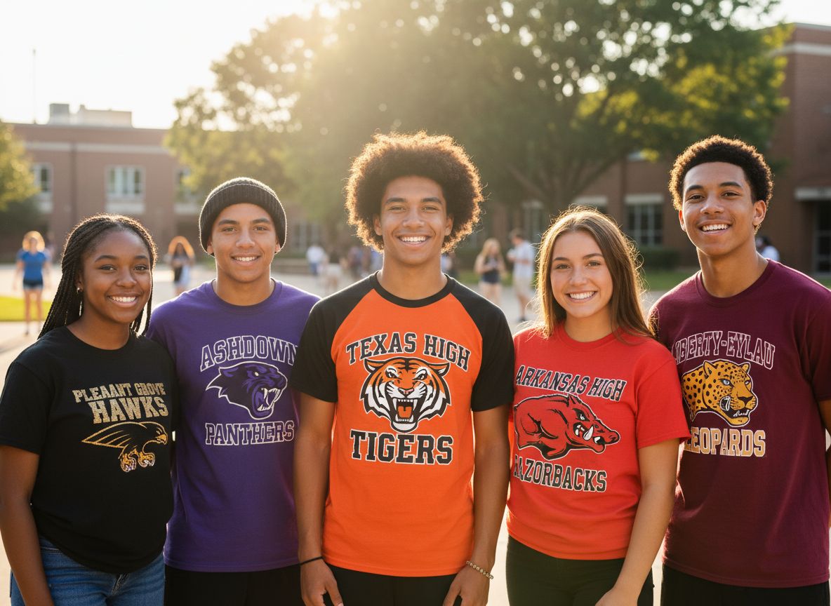 Teenagers wearing school spirit tees from Kara and Co