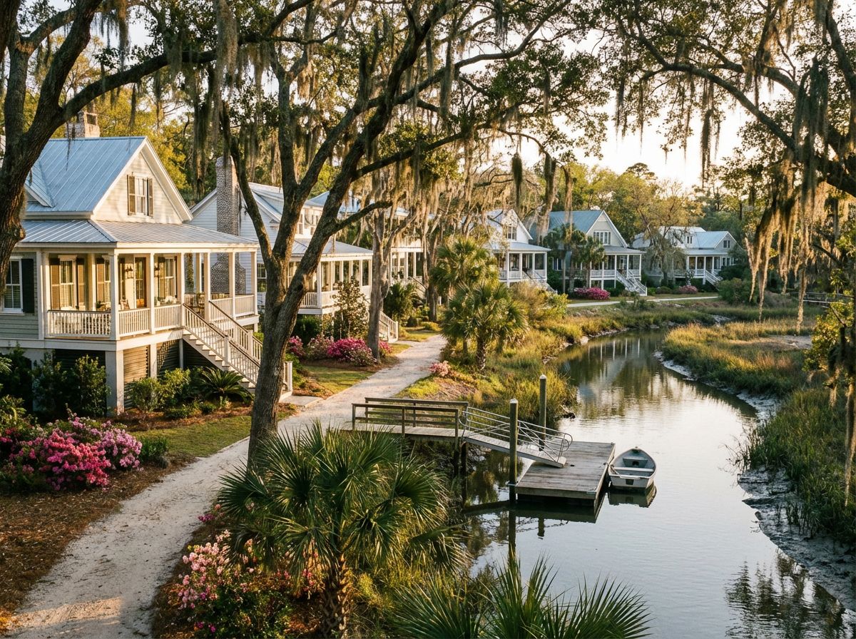 Lowcountry South Carolina neighborhood with coastal homes and Spanish moss