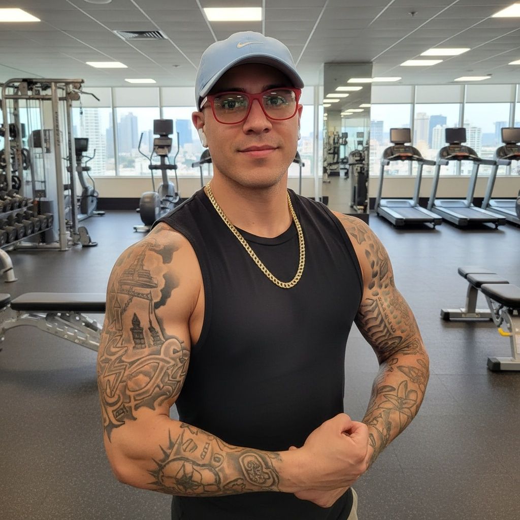 Rey gym selfie — flexing