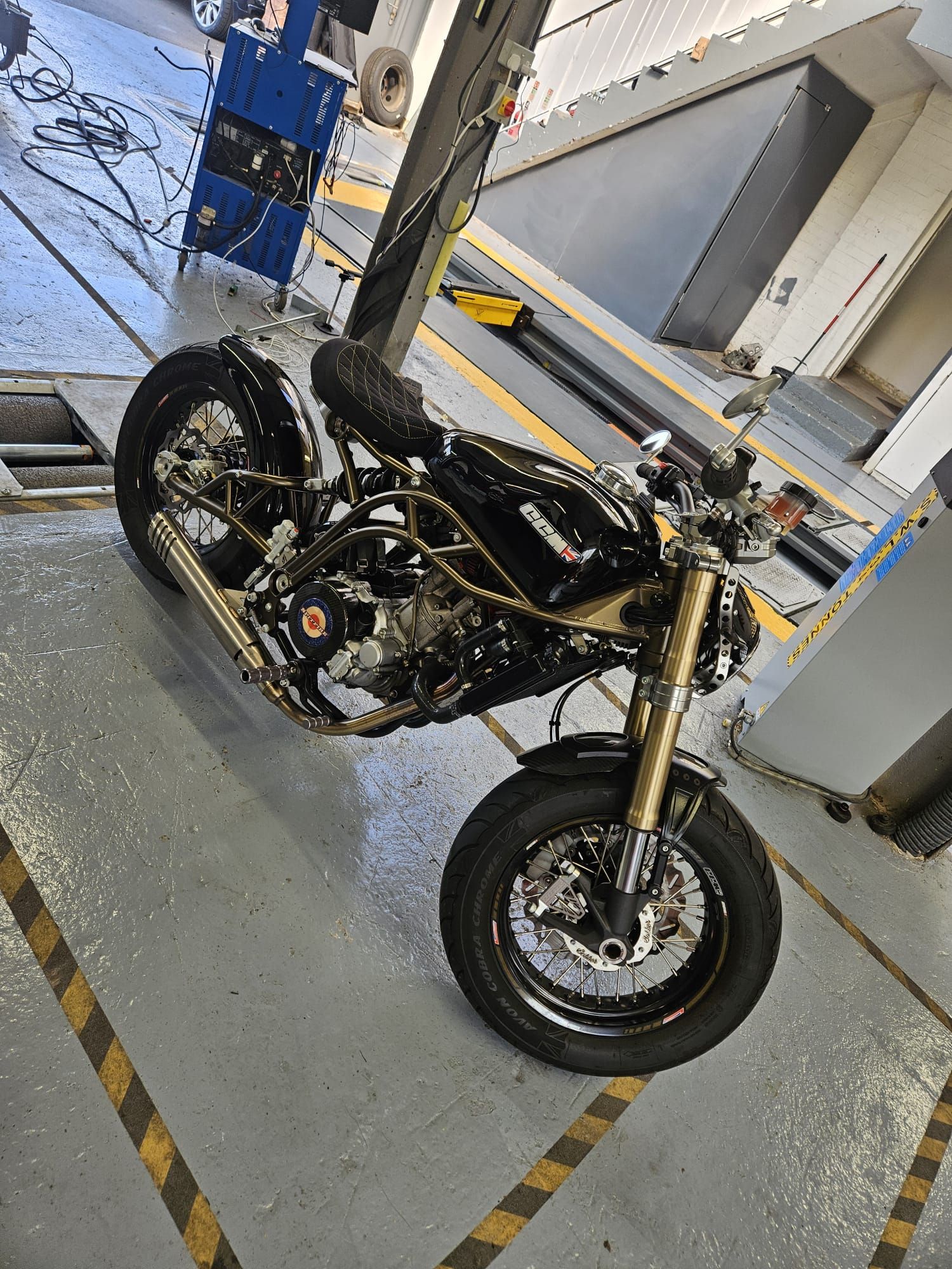 Classic motorcycle in workshop