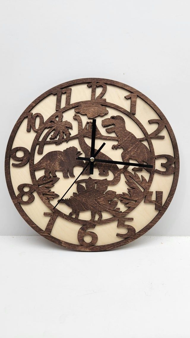 Dinosaur themed wall clock with palm tree