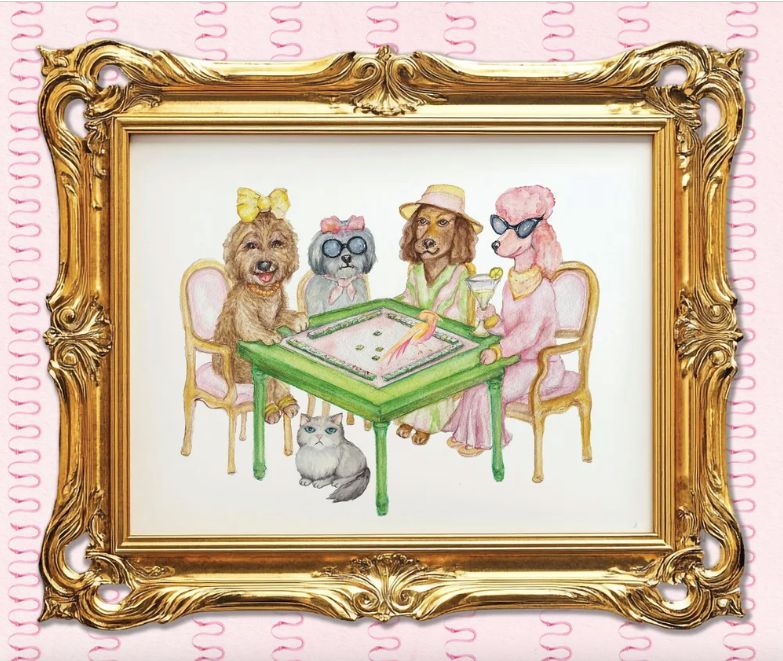 Pets Playing Mahjong art print from Soirée All Day Paper
