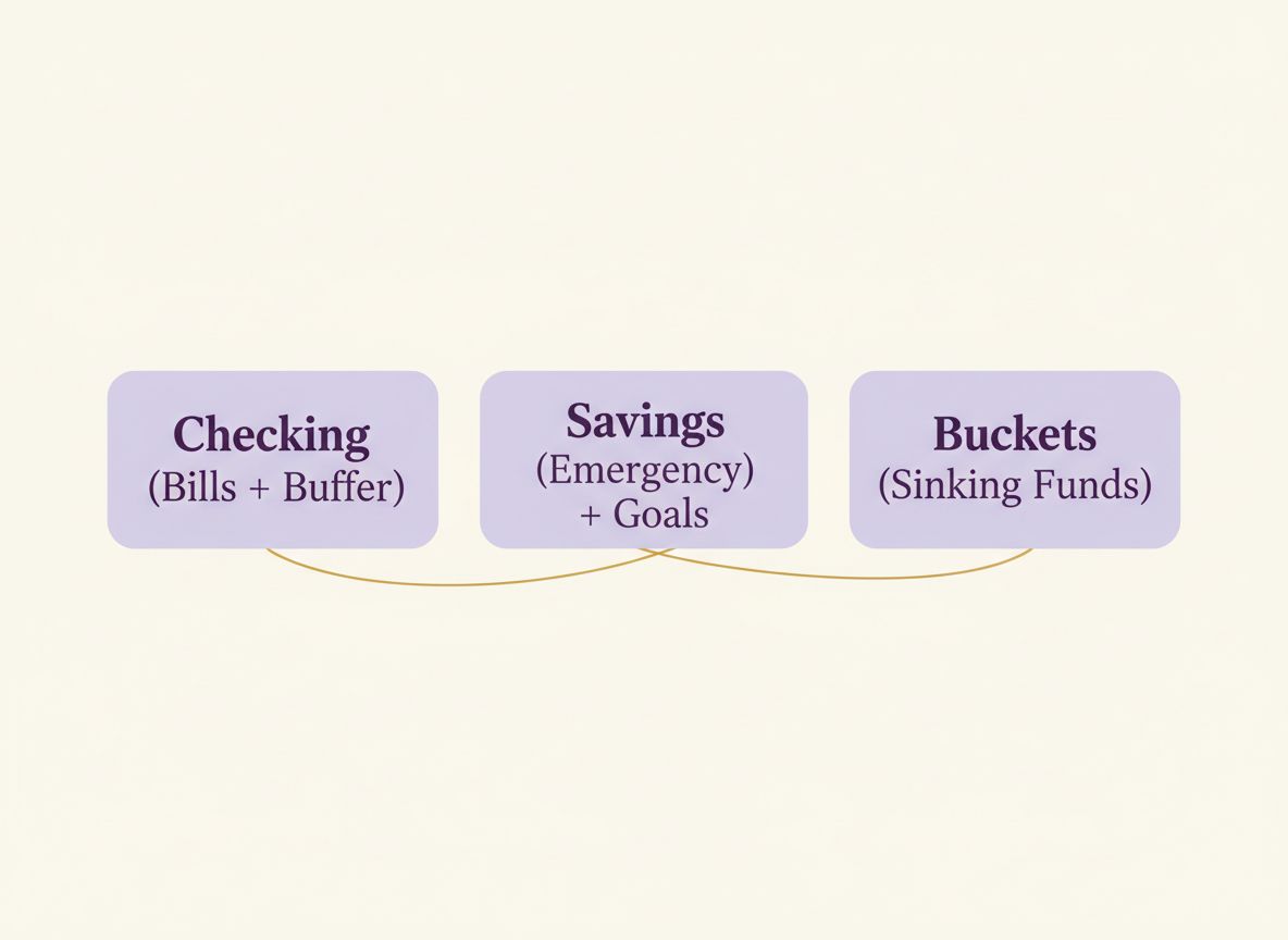 Diagram showing where money should live: checking, savings, and sinking funds.
