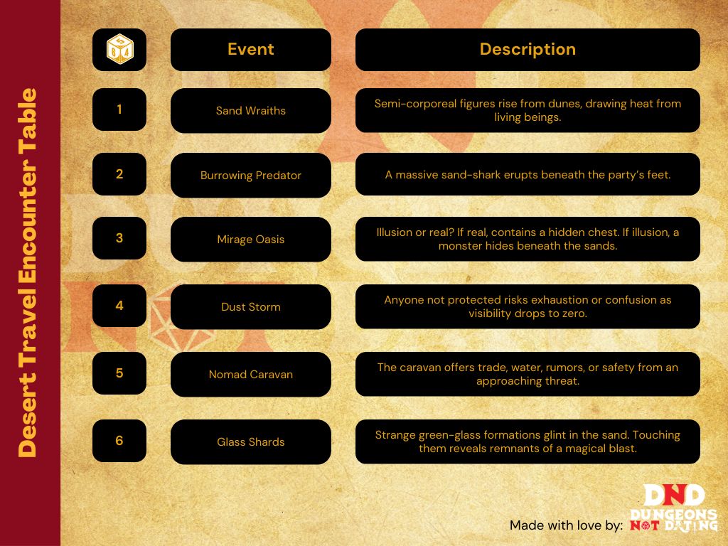 Desert Travel Encounter Table